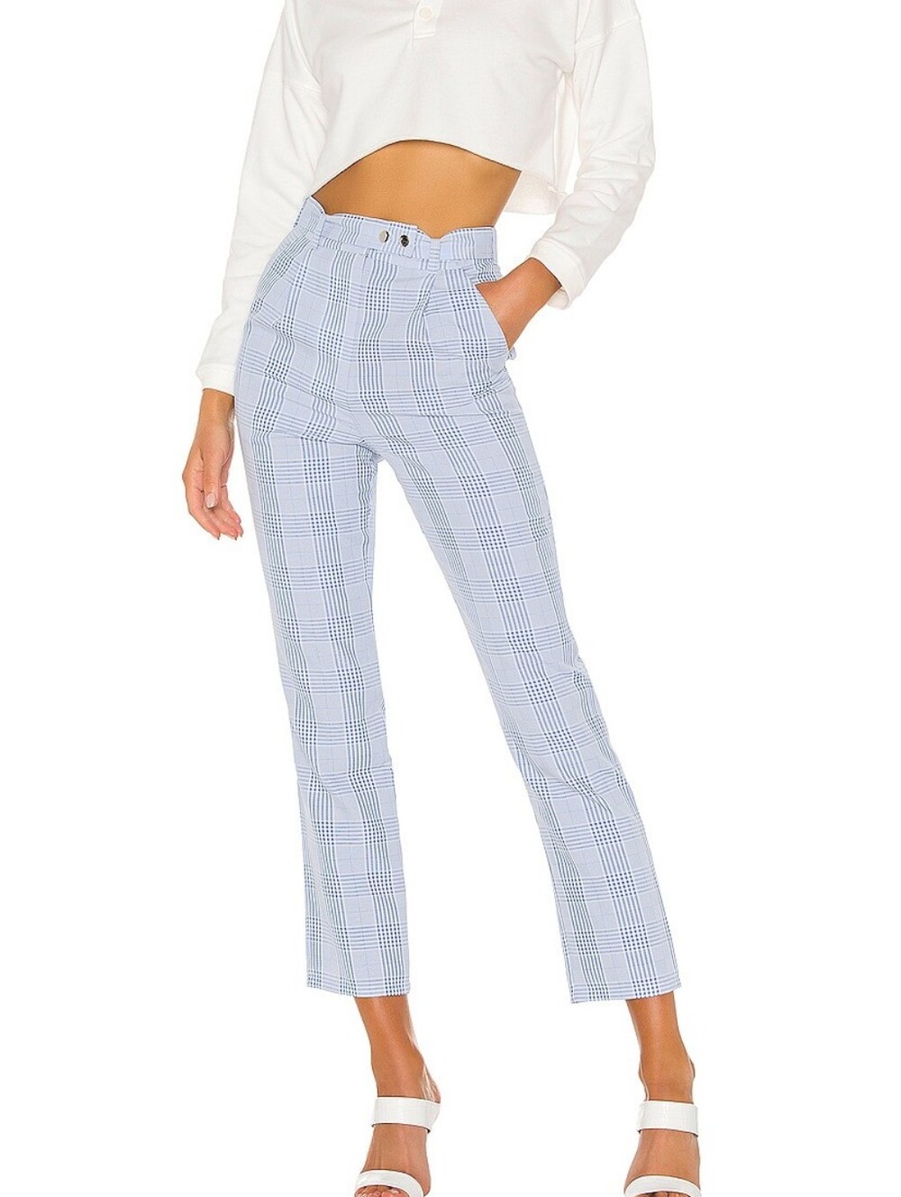 Lovers + Friends Collins Plaid Cropped Pants Size Small Blue